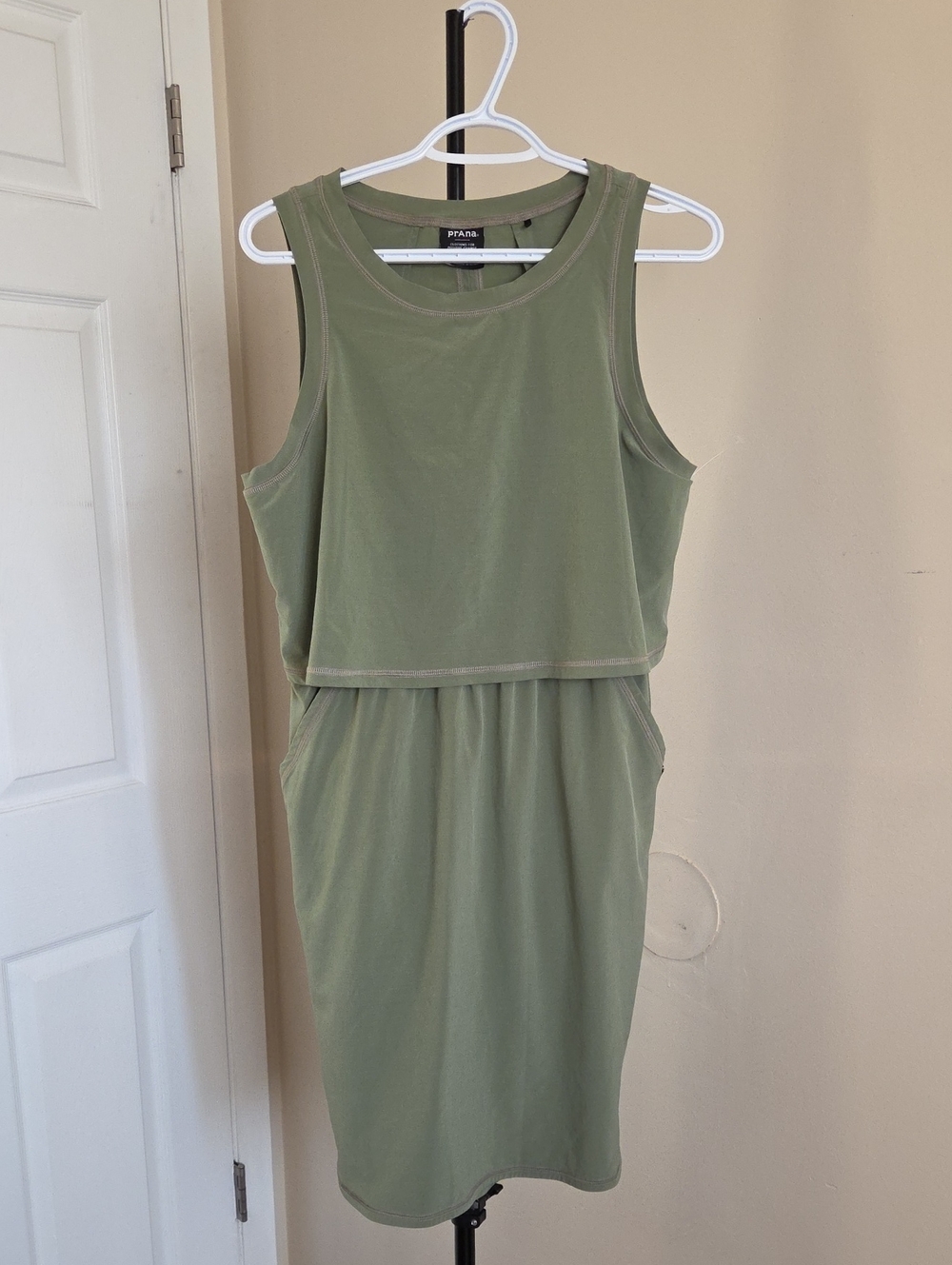 Prana Olive Green Sleeveless Layered Midi Dress